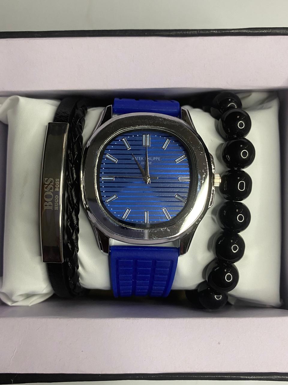 Men’s Blue Sport Watch Gift Set – Patek Philippe Nautilus Style with Bracelets