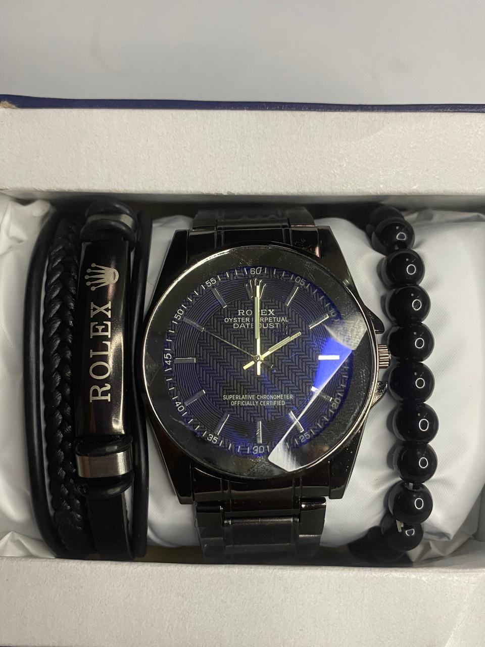 Men's Luxury Black Watch Gift Set – Rolex Date just Style with Bracelets