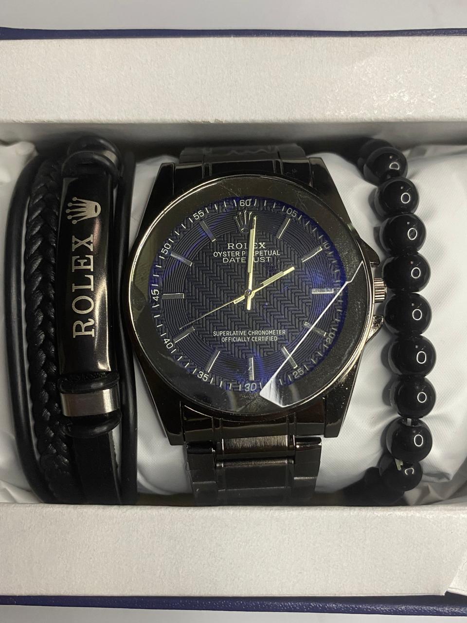 Men's Luxury Black Watch Gift Set – Rolex Date just Style with Bracelets