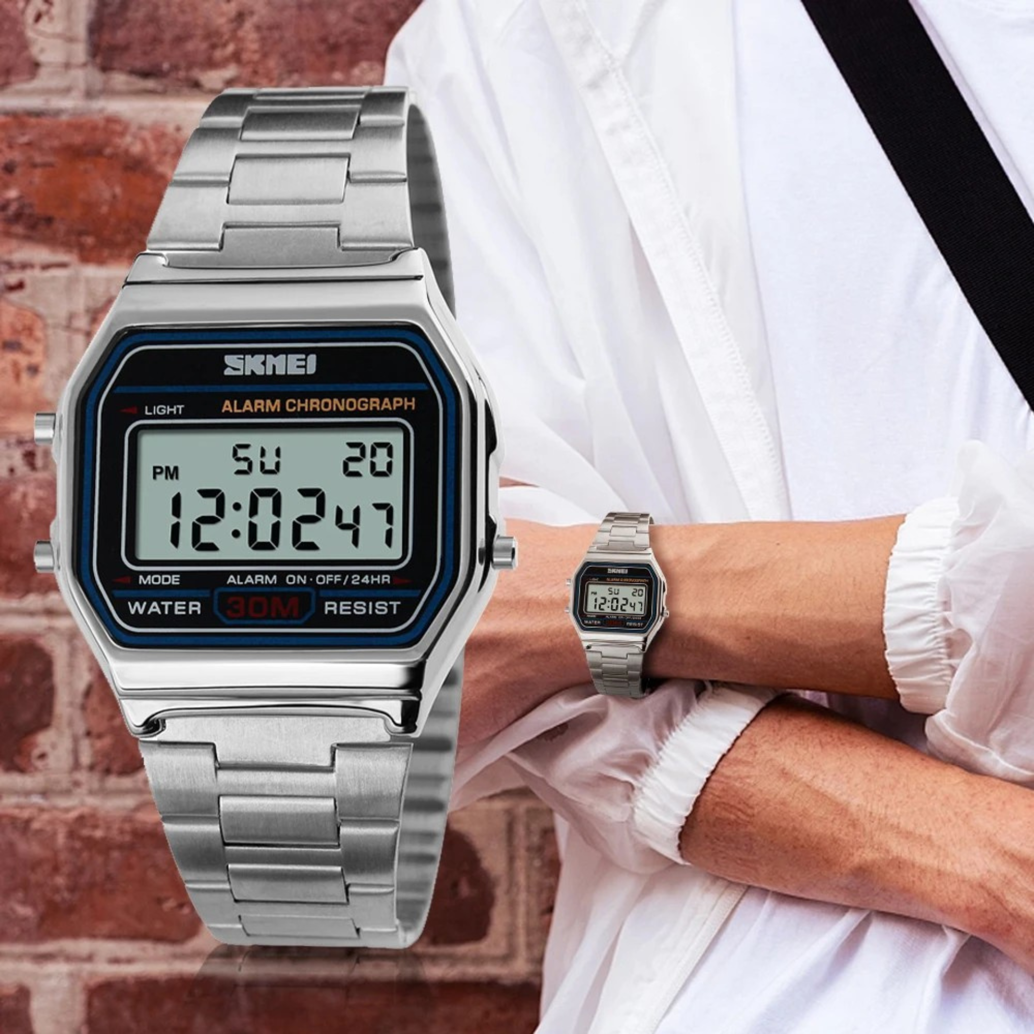 SKMEI-1123 Digital Time Format Stainless Steel Made Water Resistant Watch For Men