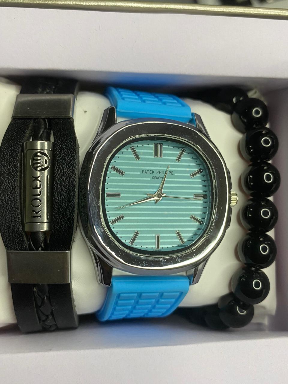 Men’s Blue Sport Watch Gift Set – Patek Philippe Nautilus Style with Bracelets