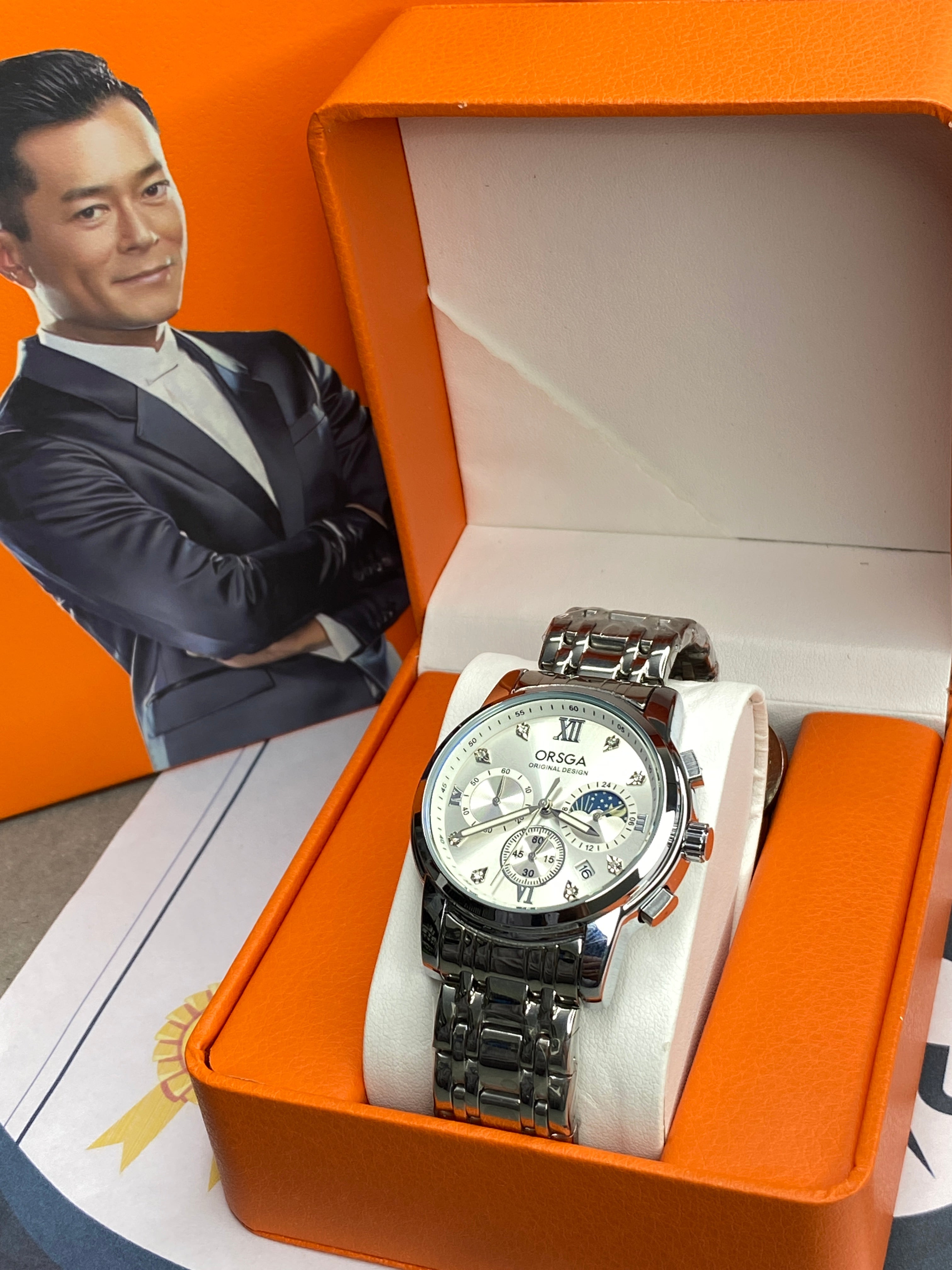 ORSGA Analog Display Chronograph Stainless Steel Chain Watch for Men