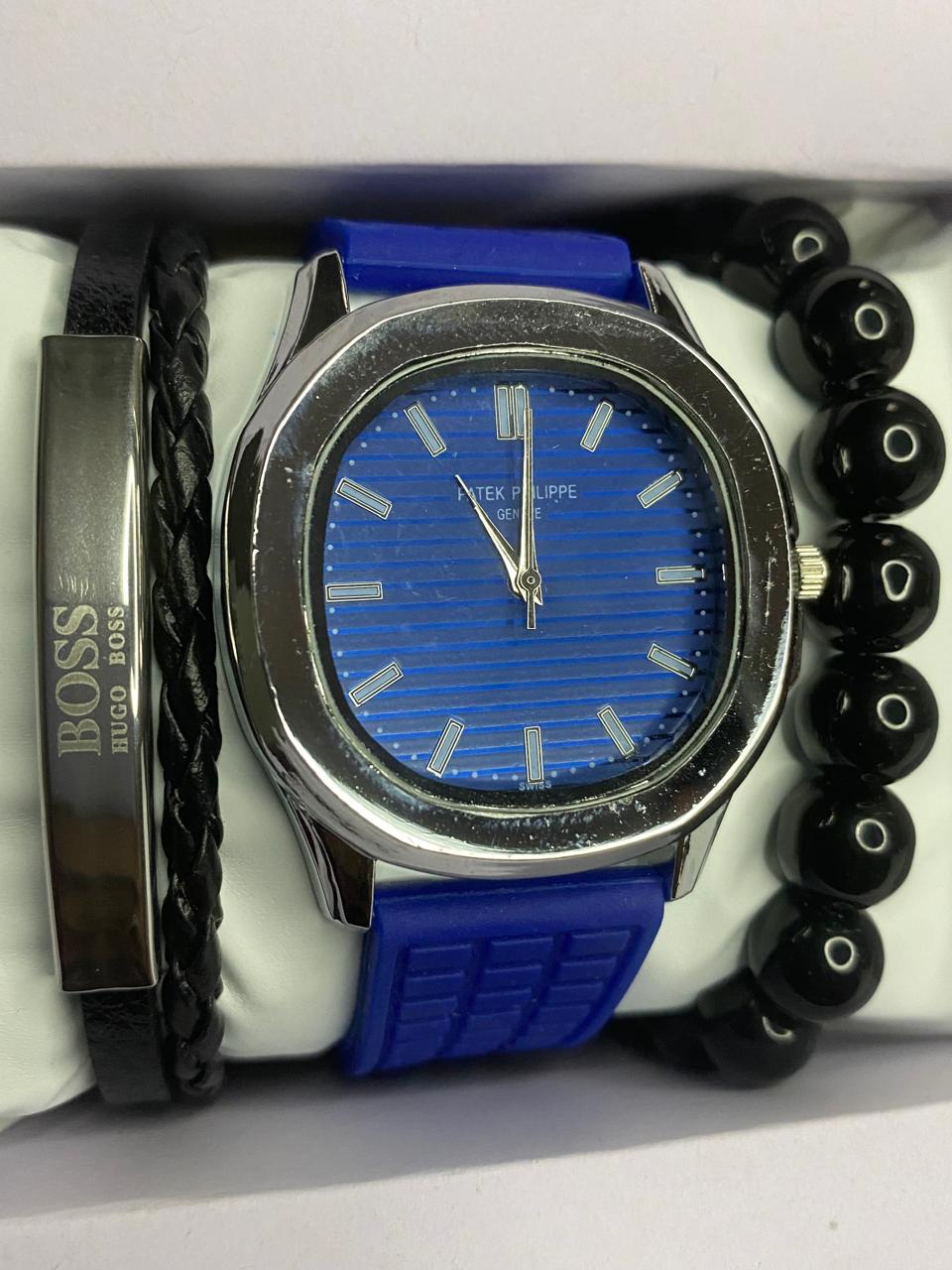 Men’s Blue Sport Watch Gift Set – Patek Philippe Nautilus Style with Bracelets